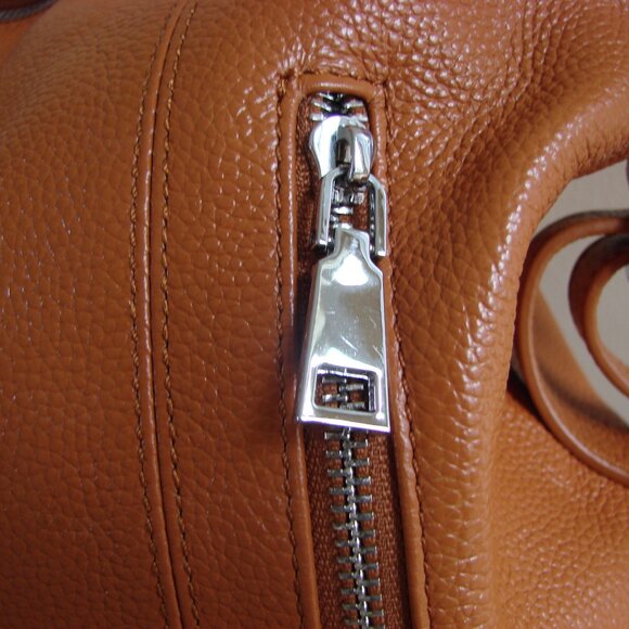 Heshe Genuine Pepple Grain Leather Tote Shoulder Bag Satchel Purse Tan Brown - Picture 6 of 15